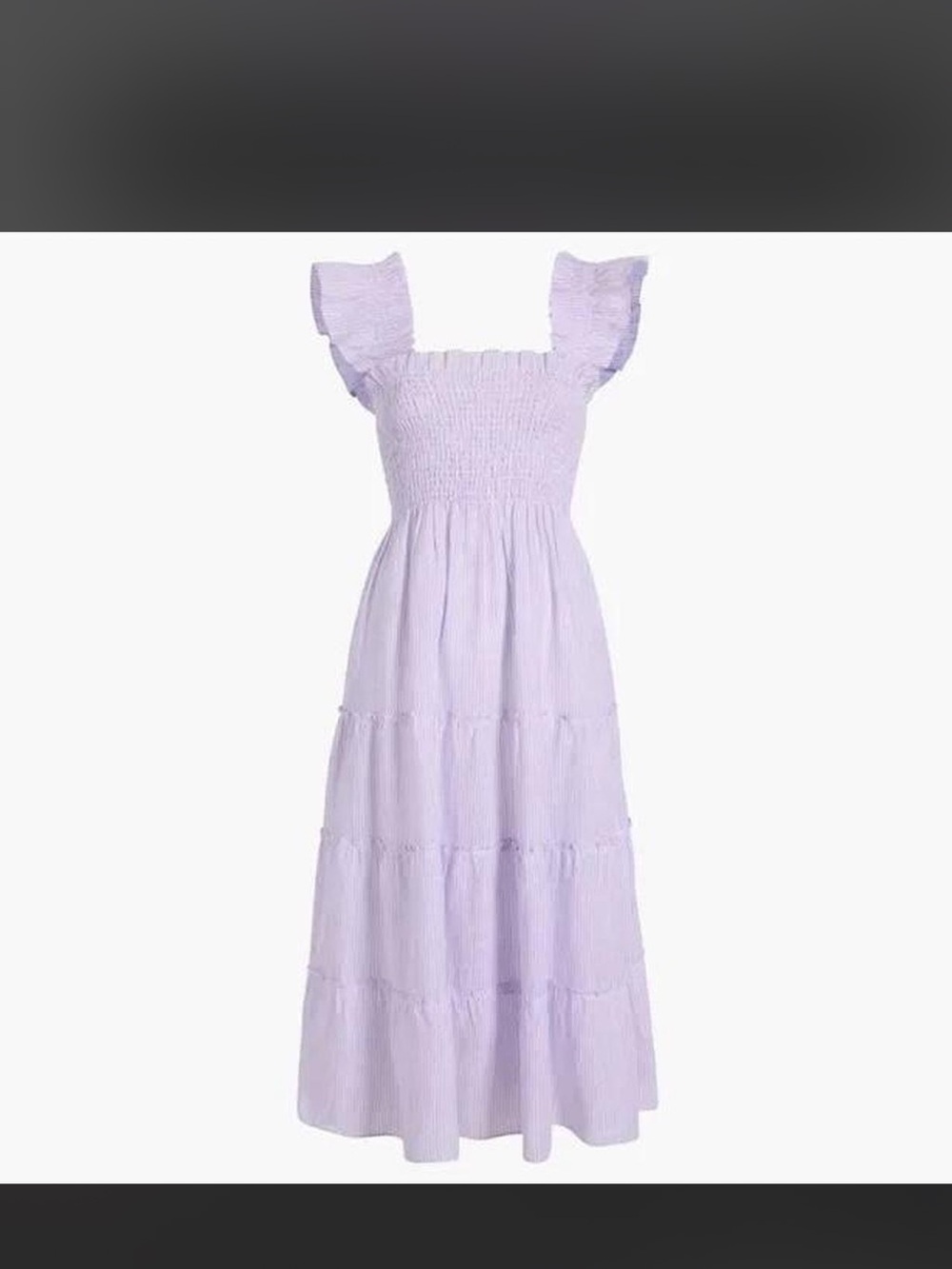Smocked Flutter-Sleeve Midi Dress in Light Lavender